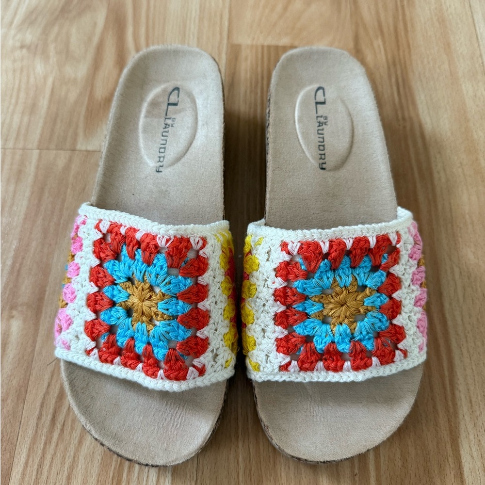 CL by Laundry Multicolor Crochet Slide Sandals